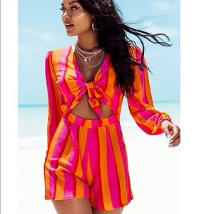 Striped front tie romper